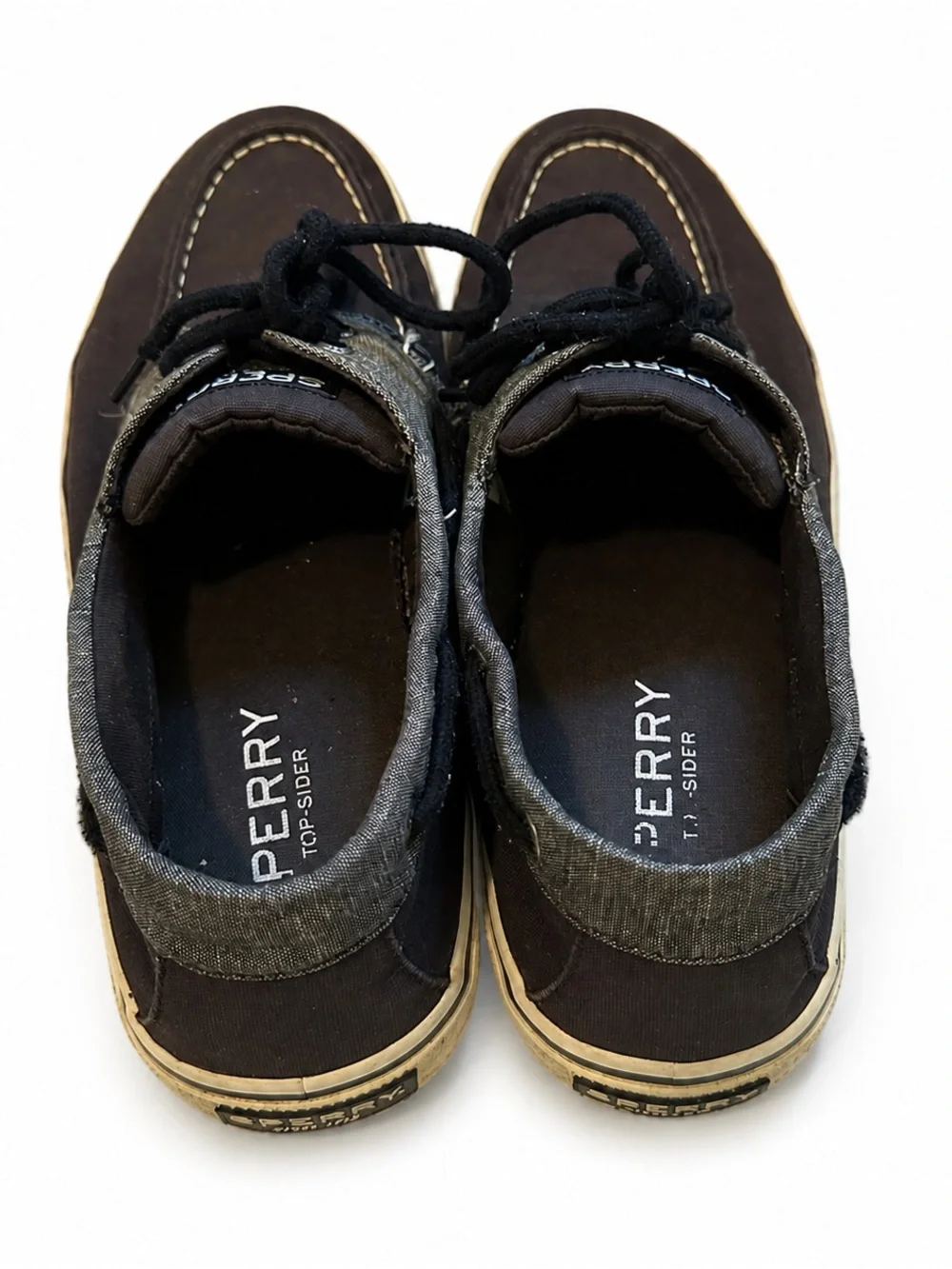 Sperry Top-Sider Men’s Boat Shoes Black Gray Canvas Lace Up Size 10 Casual